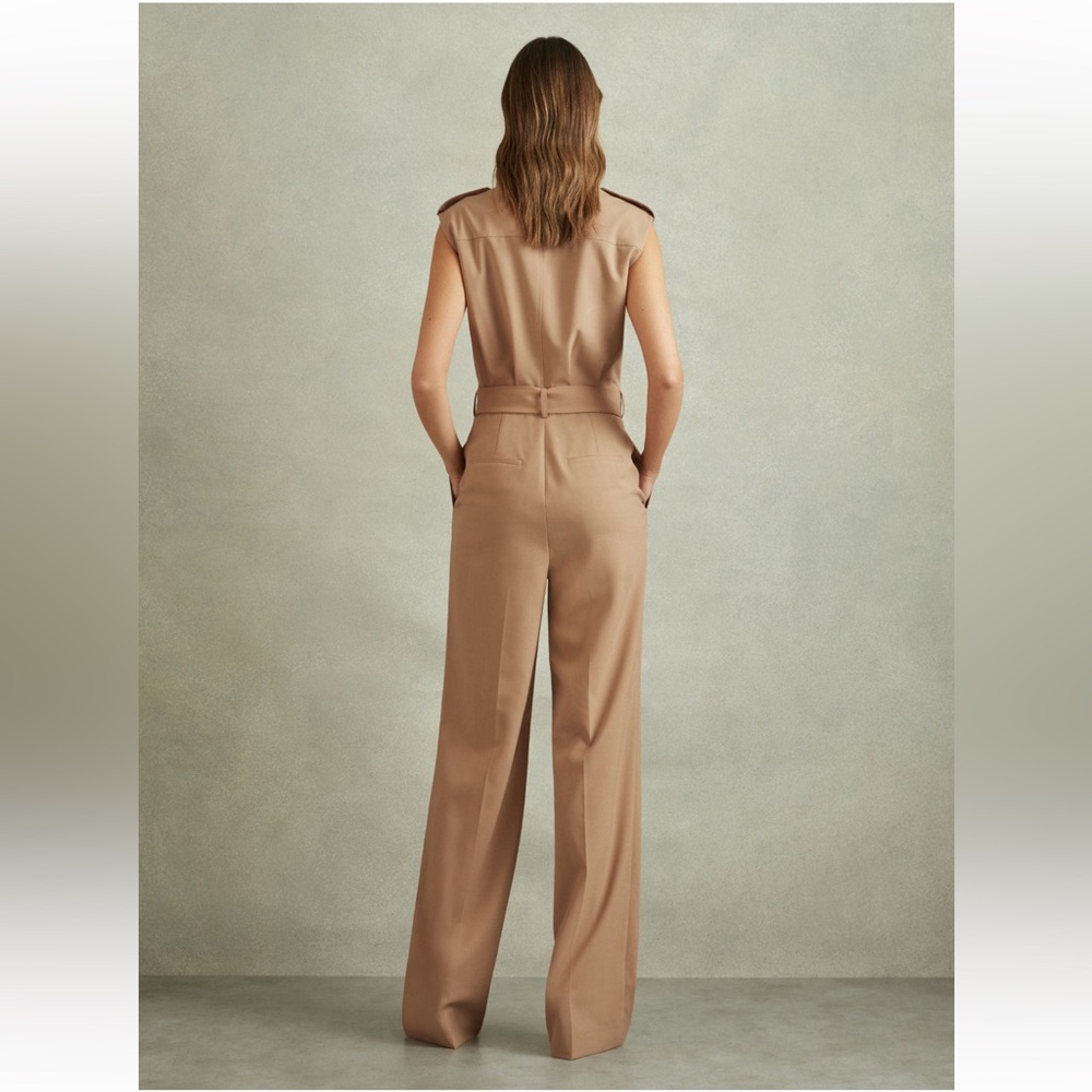 NWT Reiss Luisa Wool Blend Double Breasted Belted Jumpsuit color Stone Size 12 - Picture 3 of 8